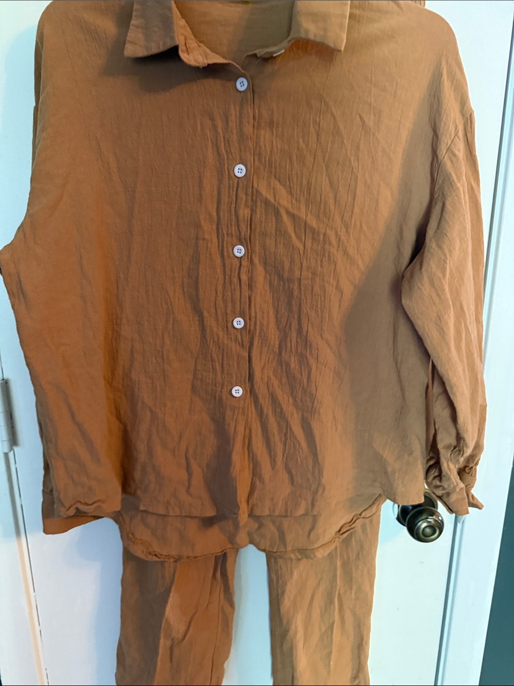 Relaxed Button-Front Blouse in Rust Two Piece Casual Wear